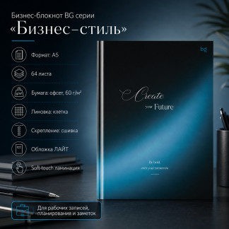 Бизнес-блокнот А5, 64л., ЛАЙТ BG "Бизнес-стиль", soft-touch ламинация