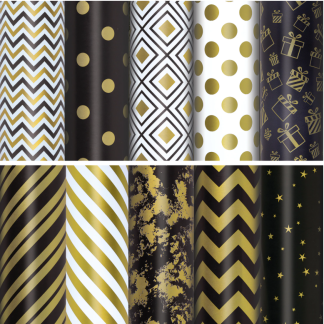 Бумага упаковочная подарочная мелованная "Golden pattern", 70x100 см, 10 дизайнов ассорти, ЗОЛОТАЯ С