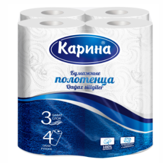 Бумажные полотенца Карина 4 рулона, 3-х слойные