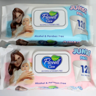Влажные салфетки Flovell Care, без спиртовые, 120 штук