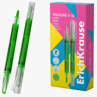 Двухсторонний текстмаркер ErichKrause Visioline V-16 Brush Neon, цвет чернил зеленый
