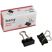 Зажимы для бумаг BASY, 15 мм, черные, (12 шт)
