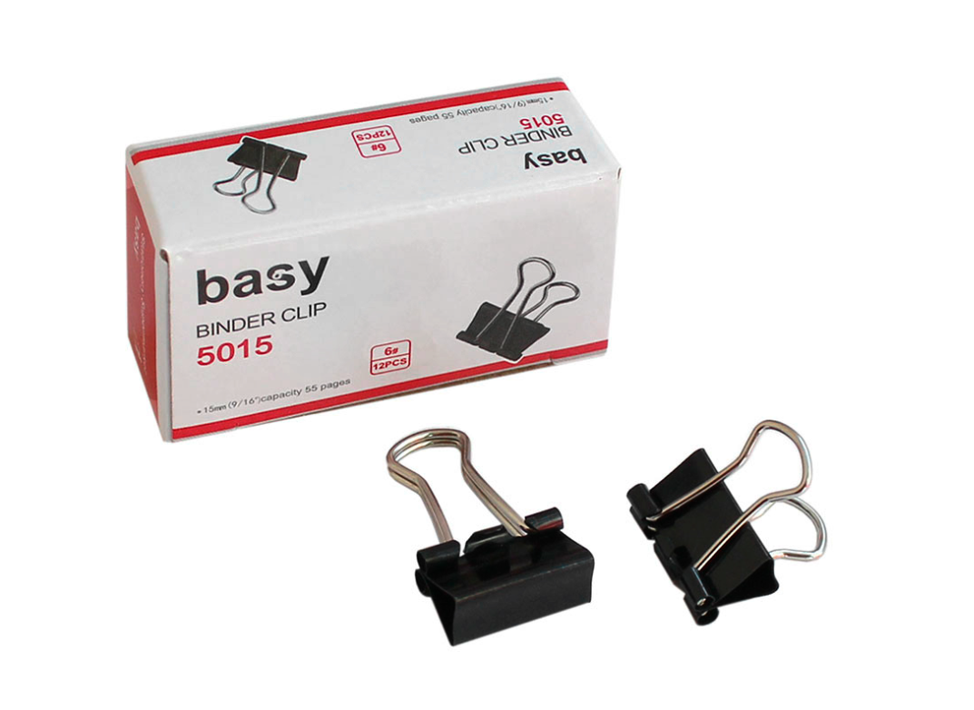 Зажимы для бумаг BASY, 19 мм, черные, (12 шт)