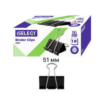 Зажимы для бумаг i Select "Z51", 51 мм, черные, (12 шт.)