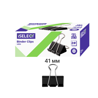 Зажимы для бумаг i Select "Z52", 41 мм, черные, (12 шт.)