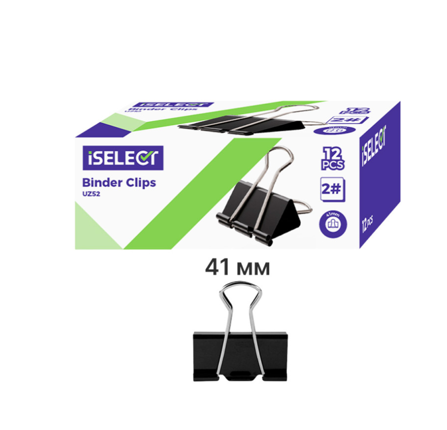 Зажимы для бумаг i Select "Z52", 41 мм, черные, (12 шт.)