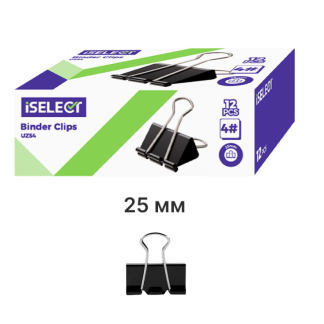 Зажимы для бумаг i Select "Z54", 25 мм, черные, (12 шт.)