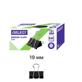 Зажимы для бумаг i Select "Z55", 19 мм, черные, (12 шт.)