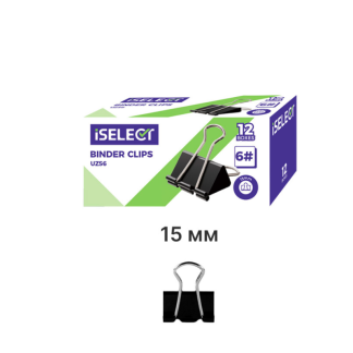 Зажимы для бумаг i Select "Z56", 15 мм, черные, (12 шт.)