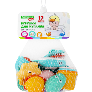 Игрушки для ванной, 17 штук, БОЛЬШОЙ НАБОР, с сетью для хранения, BRAUBERG KIDS,665187