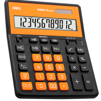 Калькулятор настольный DELI "М888" 12 разрядный, 202х159х31 мм, черный/оранжевый