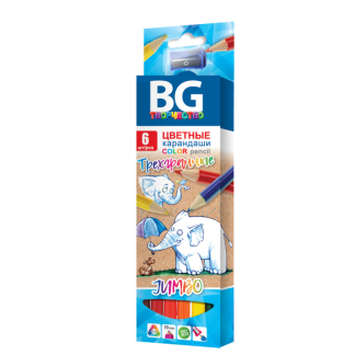Карандаши цветные BG "Jumbo", 06цв., трехгран., толстые, 5,0мм, европодвес KR6C_t 4643