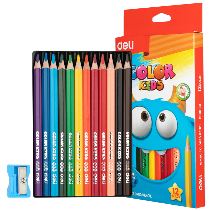 Карандаши цветные Deli "Color Kids", 12 цветов, утолщенные, дерево, картон