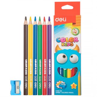 Карандаши цветные Deli "Color Kids", 6 цветов, утолщенные, дерево, картон