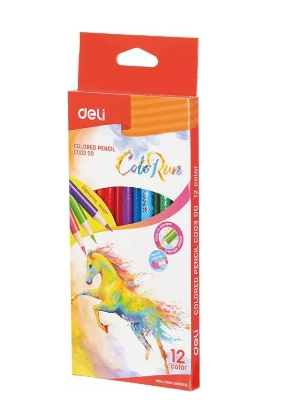 Карандаши цветные Deli "ColoRun", 12 цветов, дерево, картон