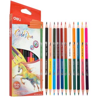 Карандаши цветные Deli "ColoRun", двухсторонние, 12 штук, 24 цвета, дерево, картон
