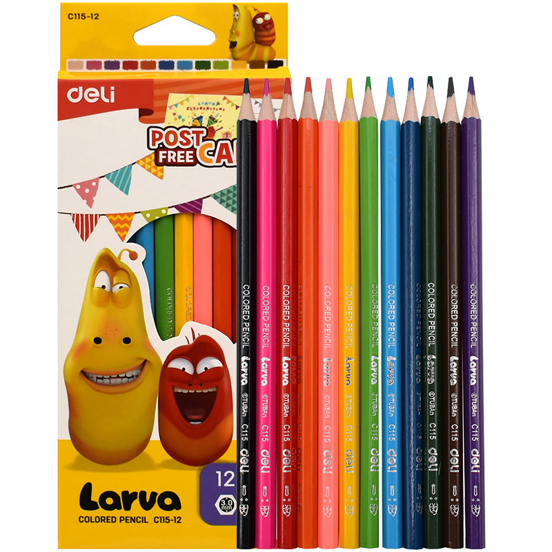 Карандаши цветные Deli "Larva", 12 цветов, картон