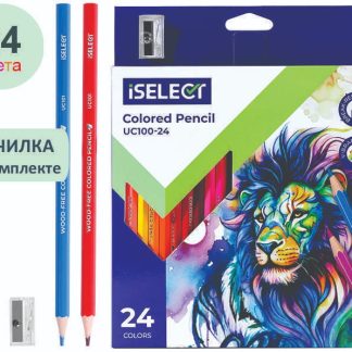 Карандаши цветные "i Select", 24 цвета, дерево, картон, с точилкой в комплекте