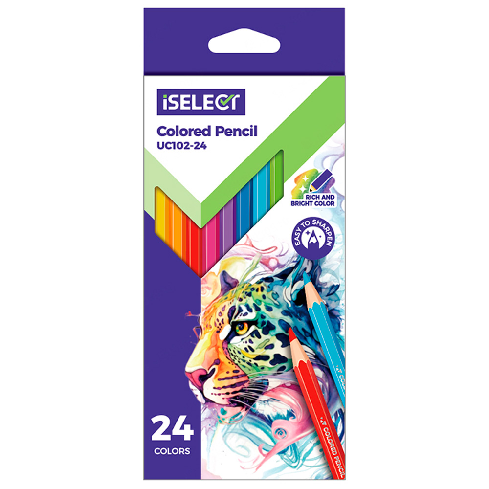 Карандаши цветные i Select, 24 цвета, дерево, картон