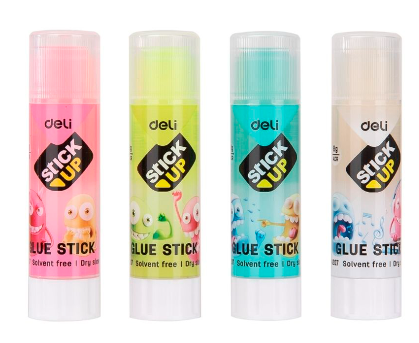 Клей-карандаш DELI "Stick Up" 8 грамм, прозрачный, корпус ассорти