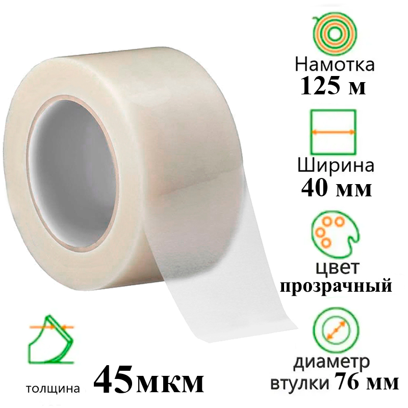 Клейкая лента упаковочная 40 мм х 125 м, прозрачная
