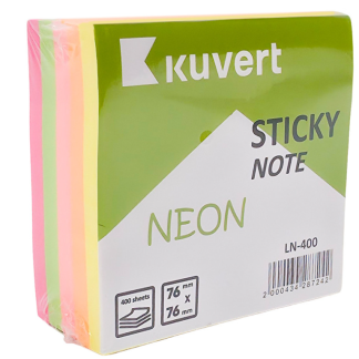 Клейкие листики KUVERT "Sticky" 76 х 76 мм, 5 неоновых цветов, 400 листов
