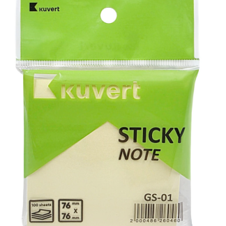 Клейкие листики KUVERT "Sticky" 76 х 76 мм, желтые, 100 листов
