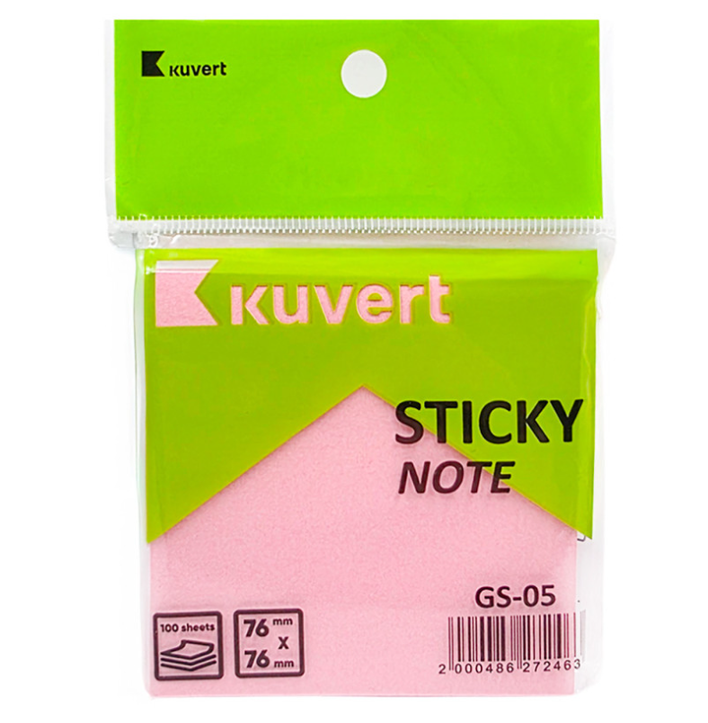 Клейкие листики KUVERT "Sticky" 76 х 76 мм, розовые, 100 листов