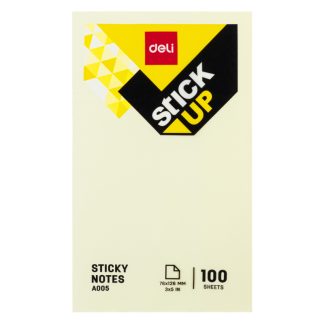 Клейкие листки DELI "Stick Up", 76х126 мм, желтые, 100 листов, пленка