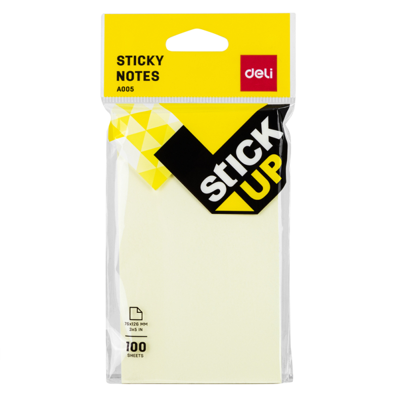 Клейкие листки DELI "Stick Up", 76х126 мм, желтые, 100 листов, европодвес