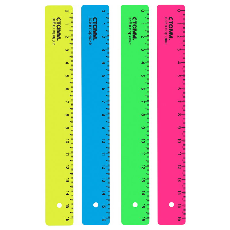 Линейка СТАММ "Neon" 16 см, неоновые цвета
