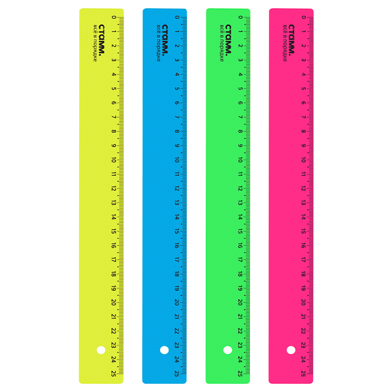 Линейка СТАММ "Neon" 25 см, неоновые цвета