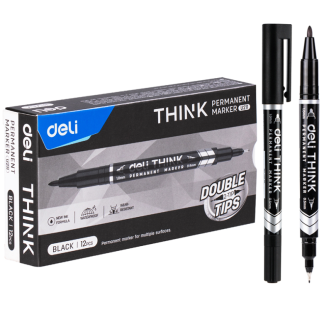 Маркер перманентный DELI "Think" двухсторонний, 0,5-1,0 мм, черный