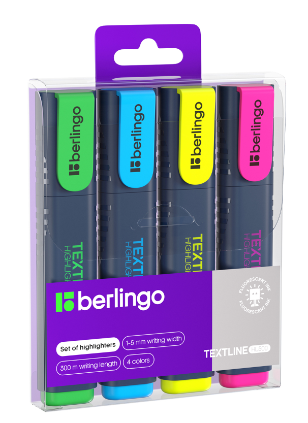 Набор текстовыделителей Berlingo "Textline HL500" 04цв., 1-5мм, европодвес
