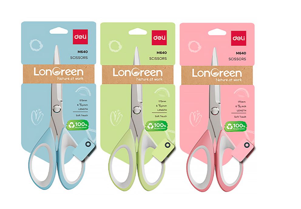Ножницы DELI "LonGreen", 175 мм, нержавеющая сталь, ассорти