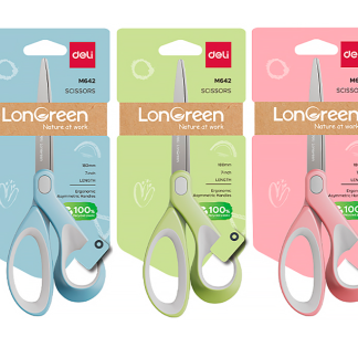 Ножницы DELI "LonGreen", 180 мм, нержавеющая сталь, пластиковые ручки, ассорти
