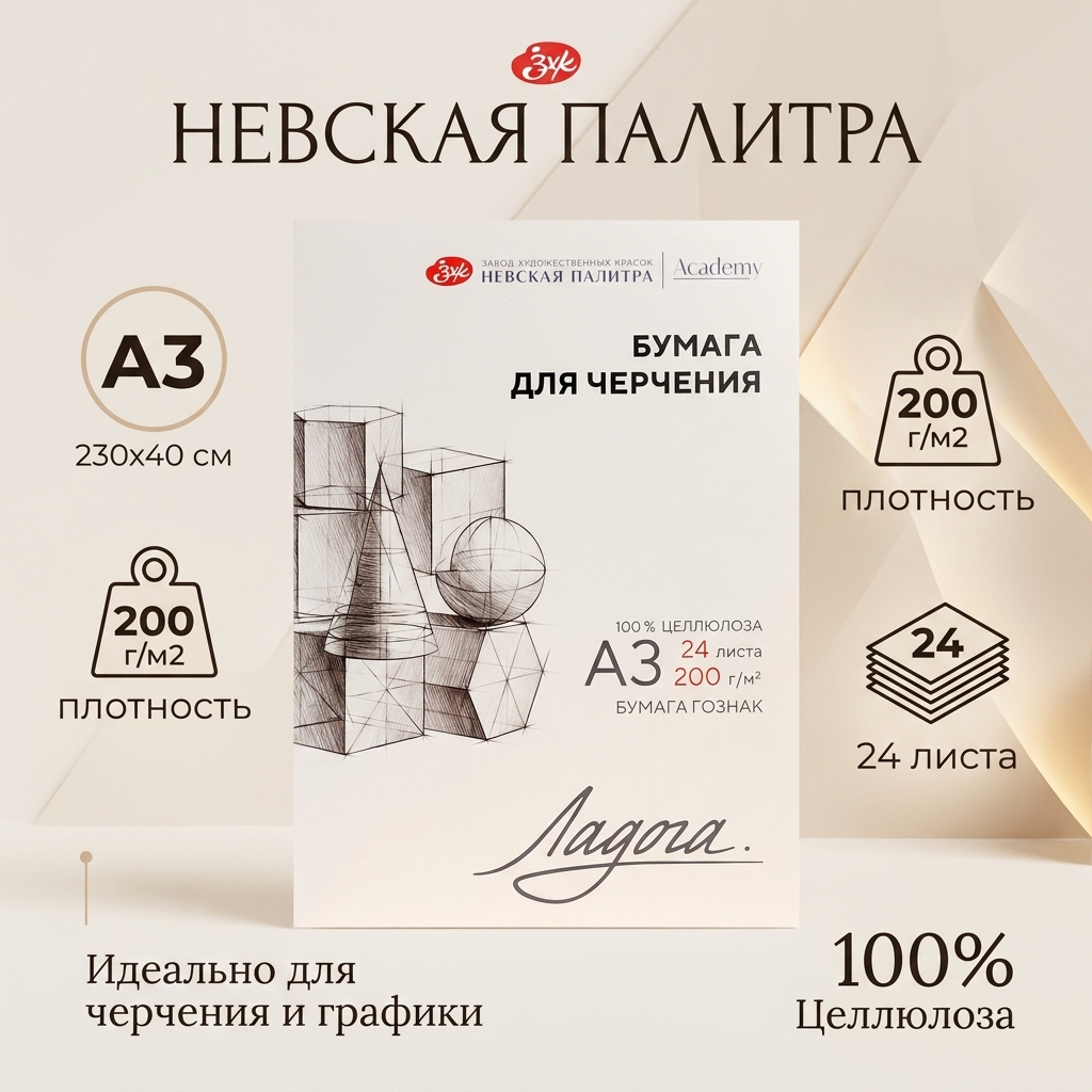 Папка с бумагой для черчения "Ладога" А3 200гм 24л
