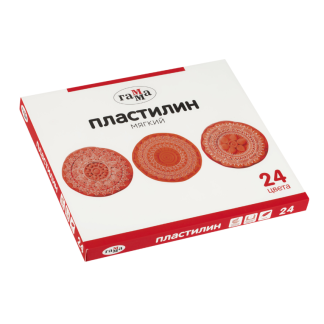Пластилин Гамма, 24 цвета, 480г, со стеком, картон. упаковка 2001241