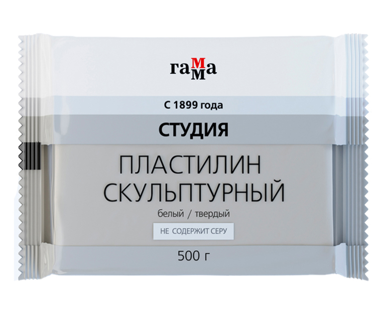 Пластилин скульптурный Гамма "Студия", белый, твердый, 500г, пакет