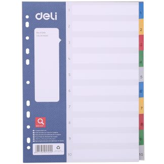 Разделитель пластиковый DELI, А4, 10 листов, цветной