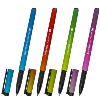 Ручка шариковая BRAUBERG SOFT TOUCH GRIP "GRADIENT NEON", СИНЯЯ, мягкое покрытие, ассорти, узел 0,7