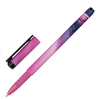 Ручка шариковая BRAUBERG SOFT TOUCH GRIP "STARS", СИНЯЯ, мягкое покрытие, узел 0,7 мм, 143715