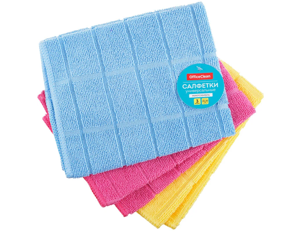 Салфетка из микрофибры OfficeClean "Универсальная", 40х40 см, 3 шт