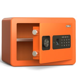 Сейф мебельный DELI "ET590" биометрический + электронный замок+ключ, 350х250х250 мм, 8 кг, оранжевый
