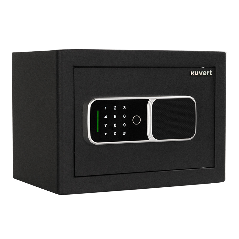 Сейф KUVERT "25FDH" биометрический + электронный замок+ключ, 350х250х250 мм, 6 кг, черный