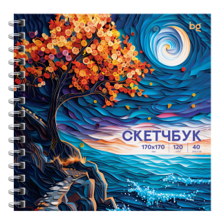 Скетчбук 40л., 170*170 BG "Звездная ночь", на гребне, матовая ламинация, выборочный лак, 120г/м2