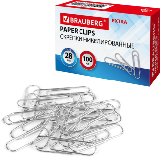 Скрепки EXTRA BRAUBERG 28 мм никелированные 100 штук, 271312