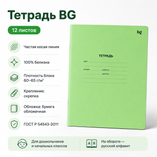 Тетрадь 12л., частая косая линия BG Т5ск12 57427, 20 штук в упаковке