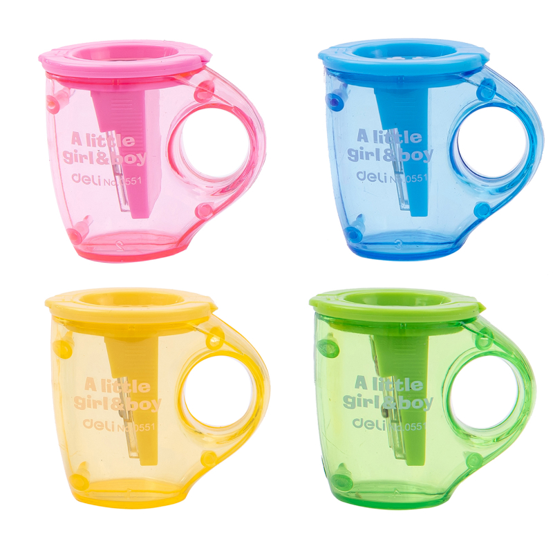 Точилка DELI "Blooming" Cup пластиковая, 2 отверстия, с контейнером, ассорти