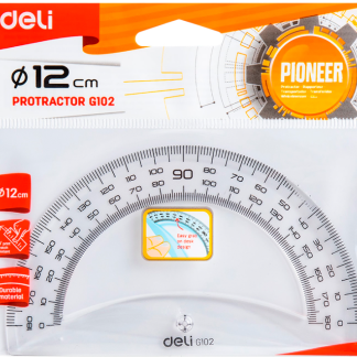 Транспортир Deli "Pioneer" (180 градусов, 12 см), прозрачный
